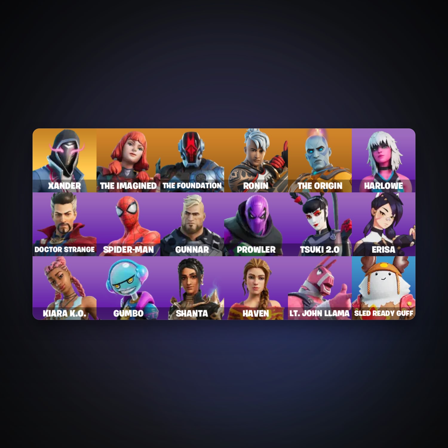 حساب فورتنايت The Imagined وThe Foundation، لوكر 19 سكن، 200 فيبوكس، لفل 398، 56 فوز — HabibiAccounts