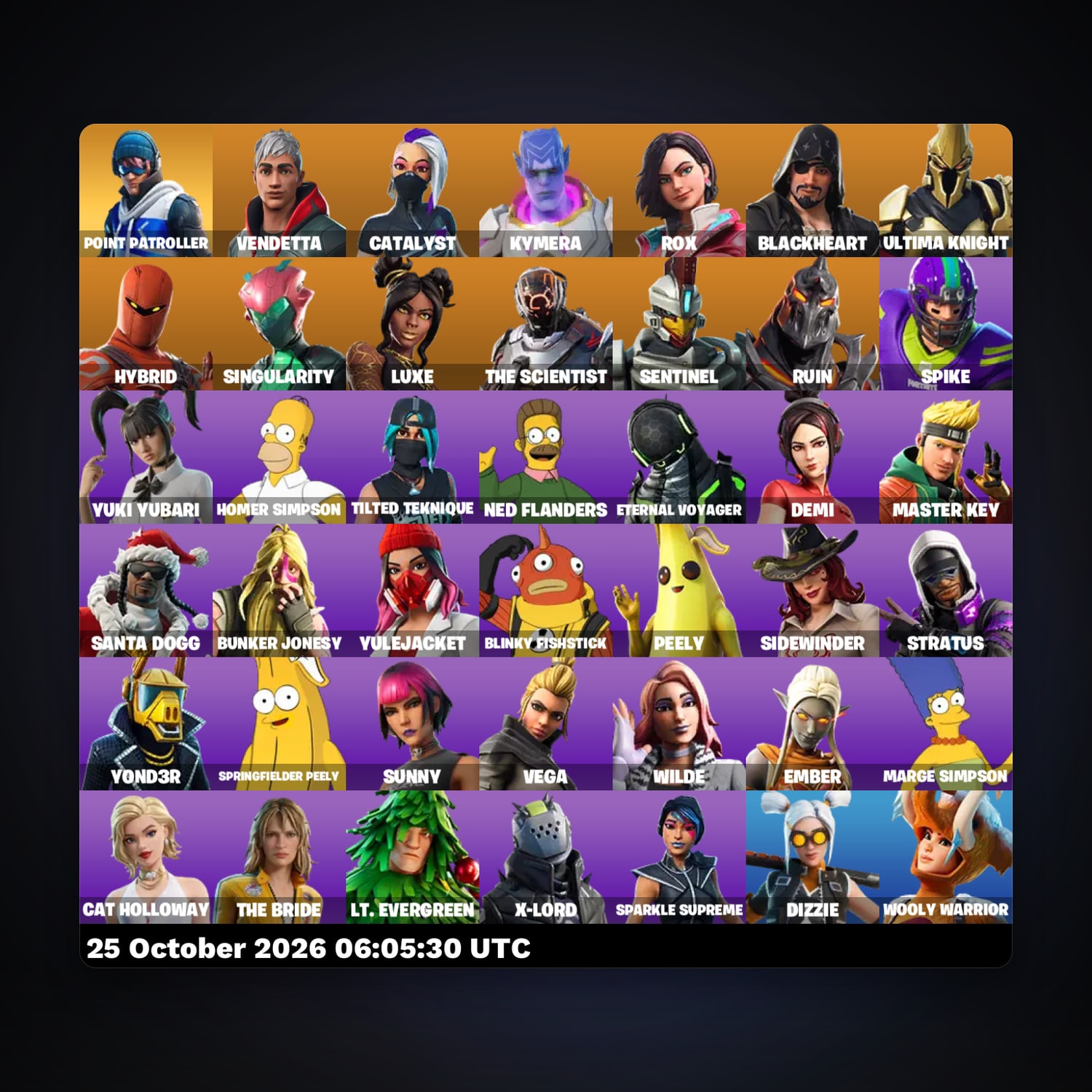 حساب فورتنايت Vendetta وCatalyst، لوكر 42 سكن، 600 فيبوكس، لفل 626، 56 فوز — HabibiAccounts