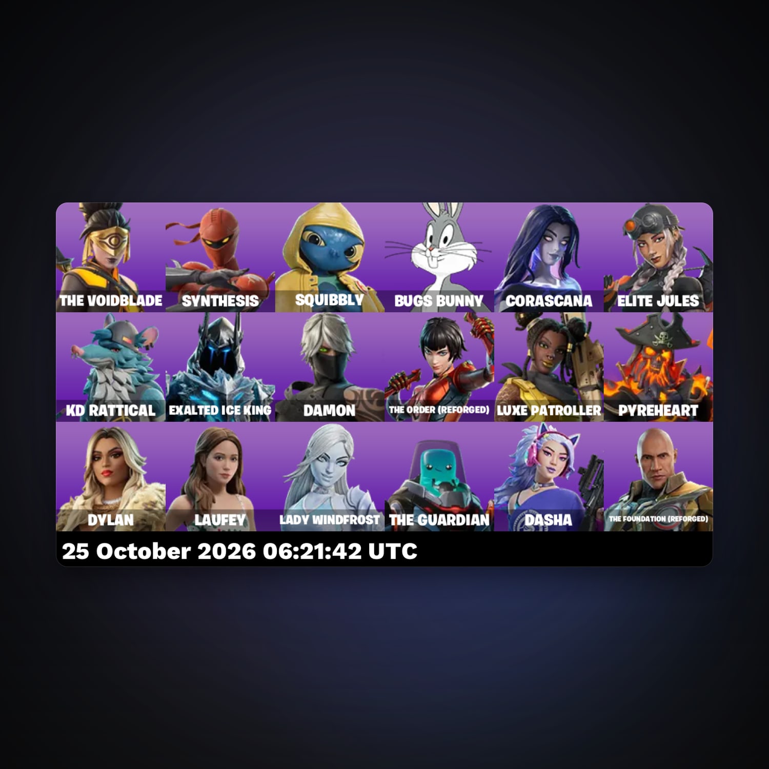 حساب فورتنايت The Voidblade وSynthesis، لوكر 18 سكن، 150 فيبوكس، لفل 111، 8 فوز — HabibiAccounts