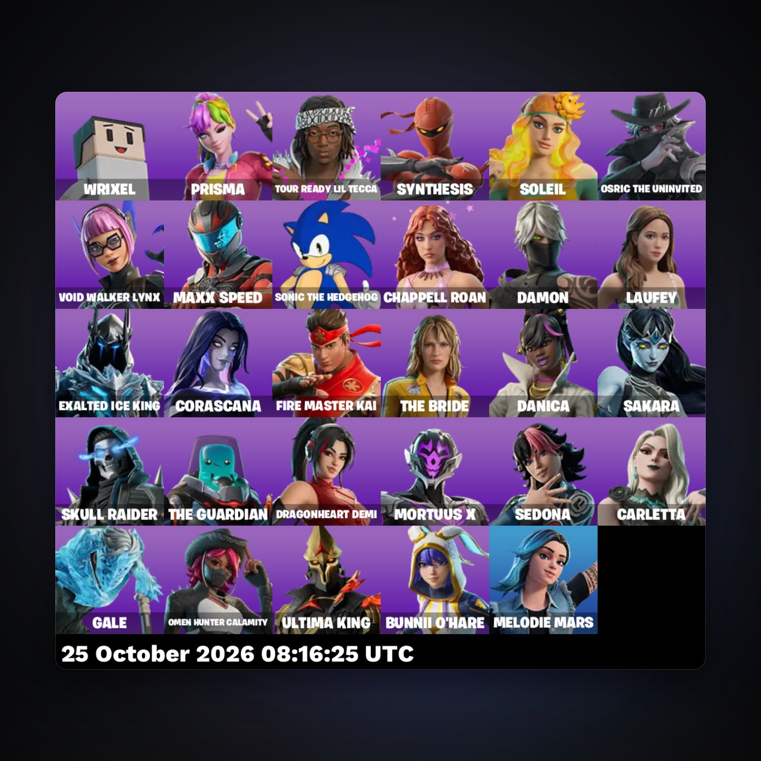 حساب فورتنايت Tour Ready Lil Tecca وSonic the Hedgehog، لوكر 29 سكن، 11K فيبوكس، لفل 1 — HabibiAccounts