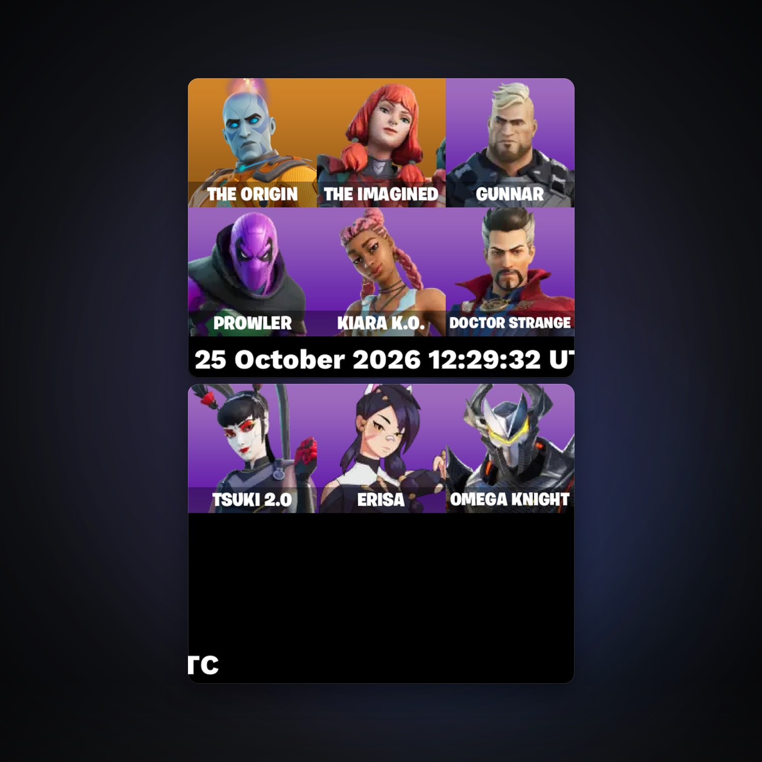 حساب فورتنايت The Origin وThe Imagined، لوكر 9 سكن، 250 فيبوكس، لفل 256، 11 فوز — HabibiAccounts