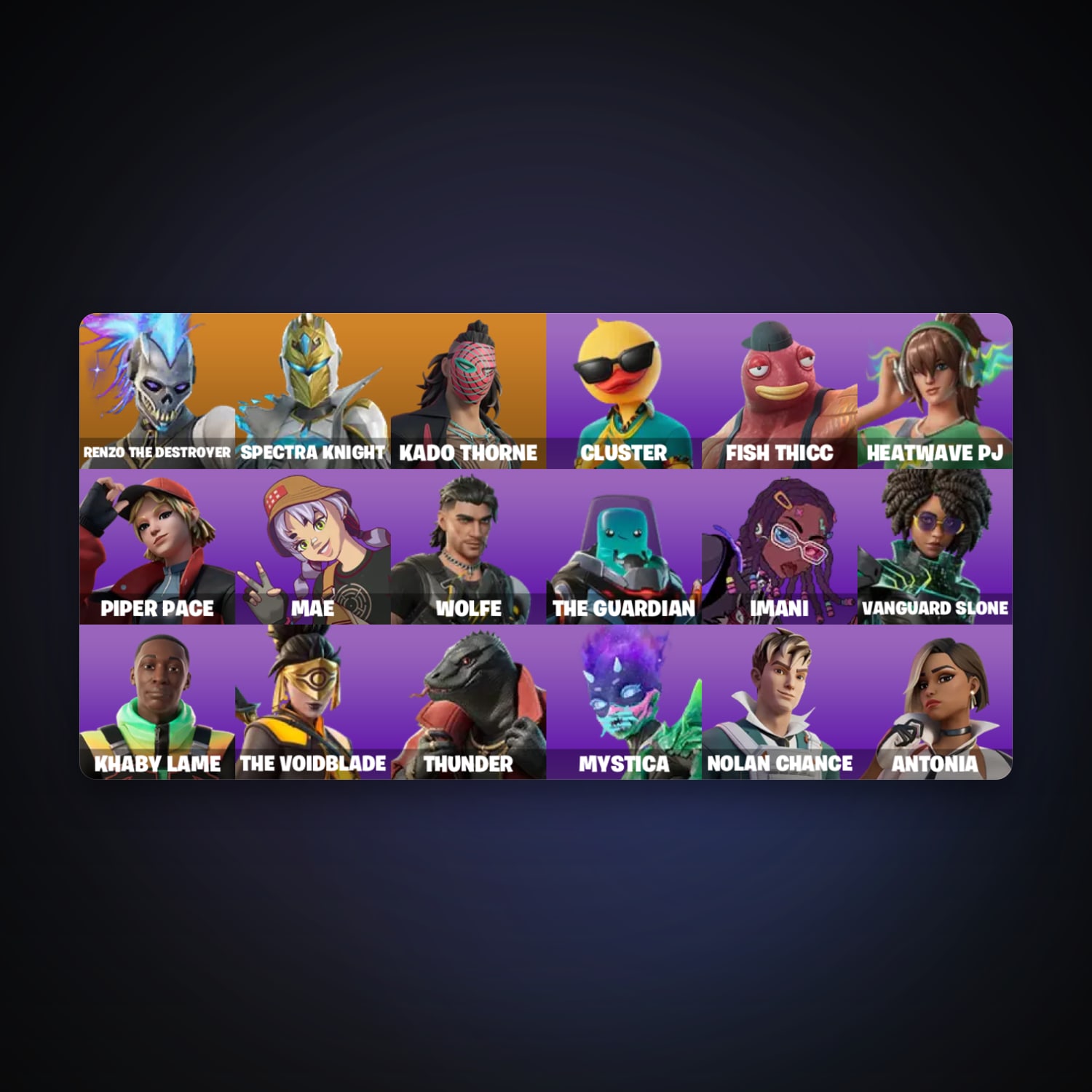 Fortnite account with Renzo the Destroyer & Spectra Knight — 19 skins — 50 V-Bucks — lvl 517 — HabibiAccounts