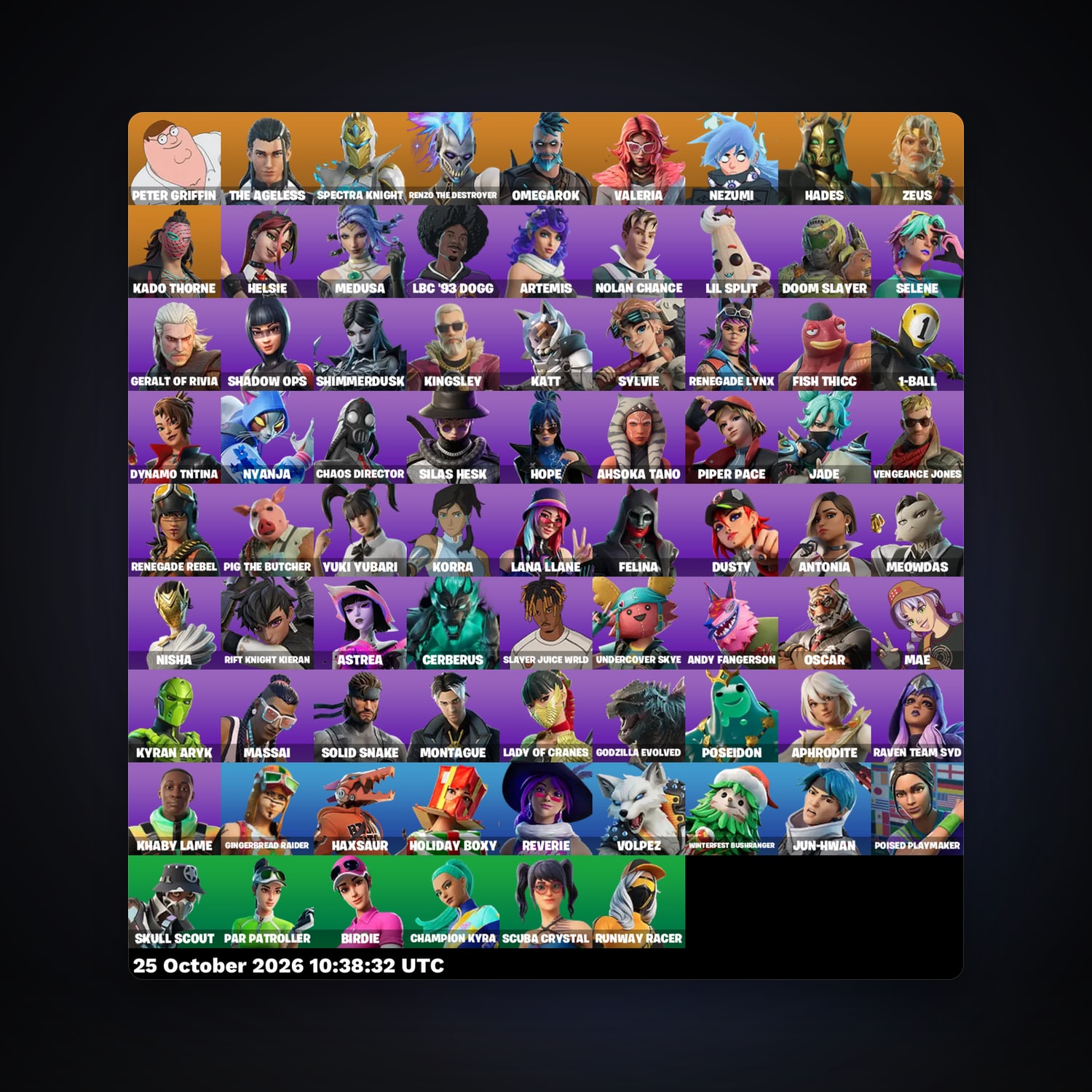 Fortnite account with Peter Griffin & The Ageless — 78 skins — lvl 1338 — HabibiAccounts