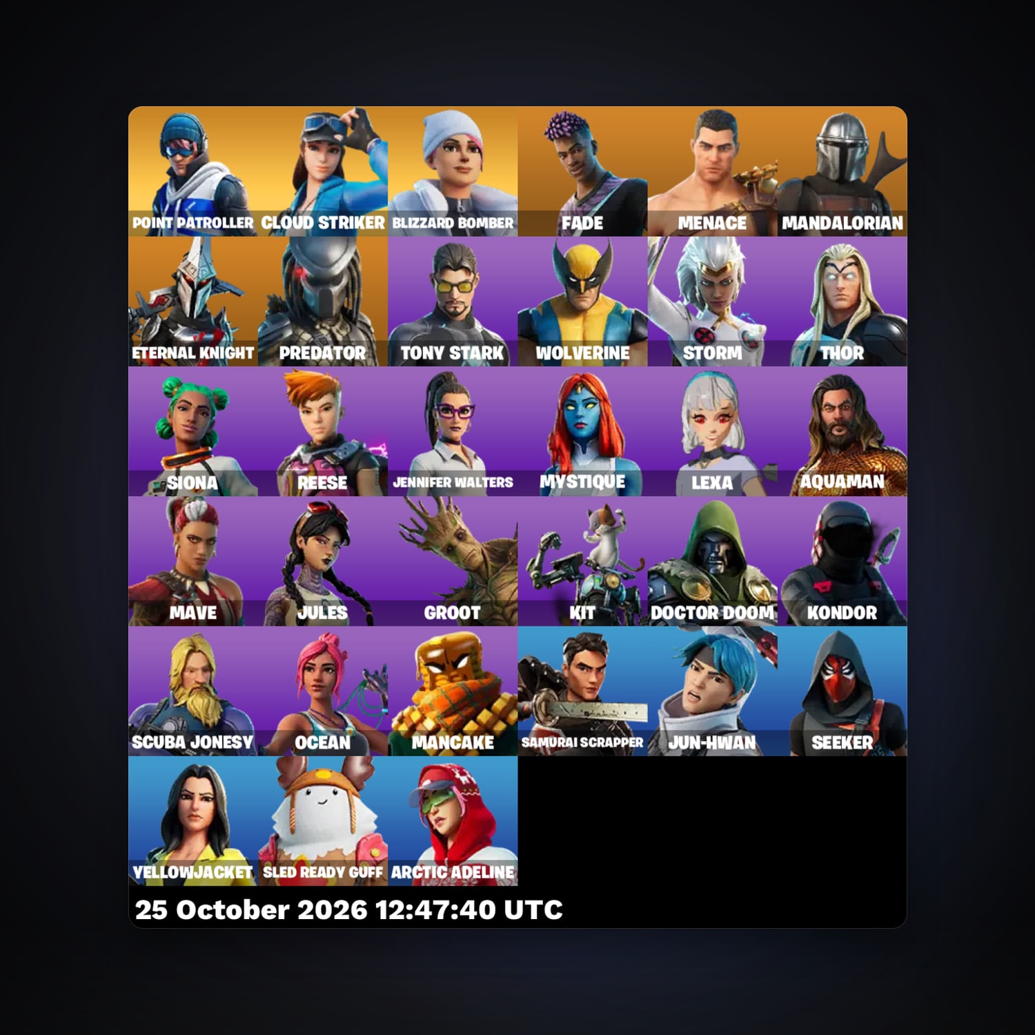 Fortnite account with Fade & Menace — 33 skins — 400 V-Bucks — lvl 654 — HabibiAccounts