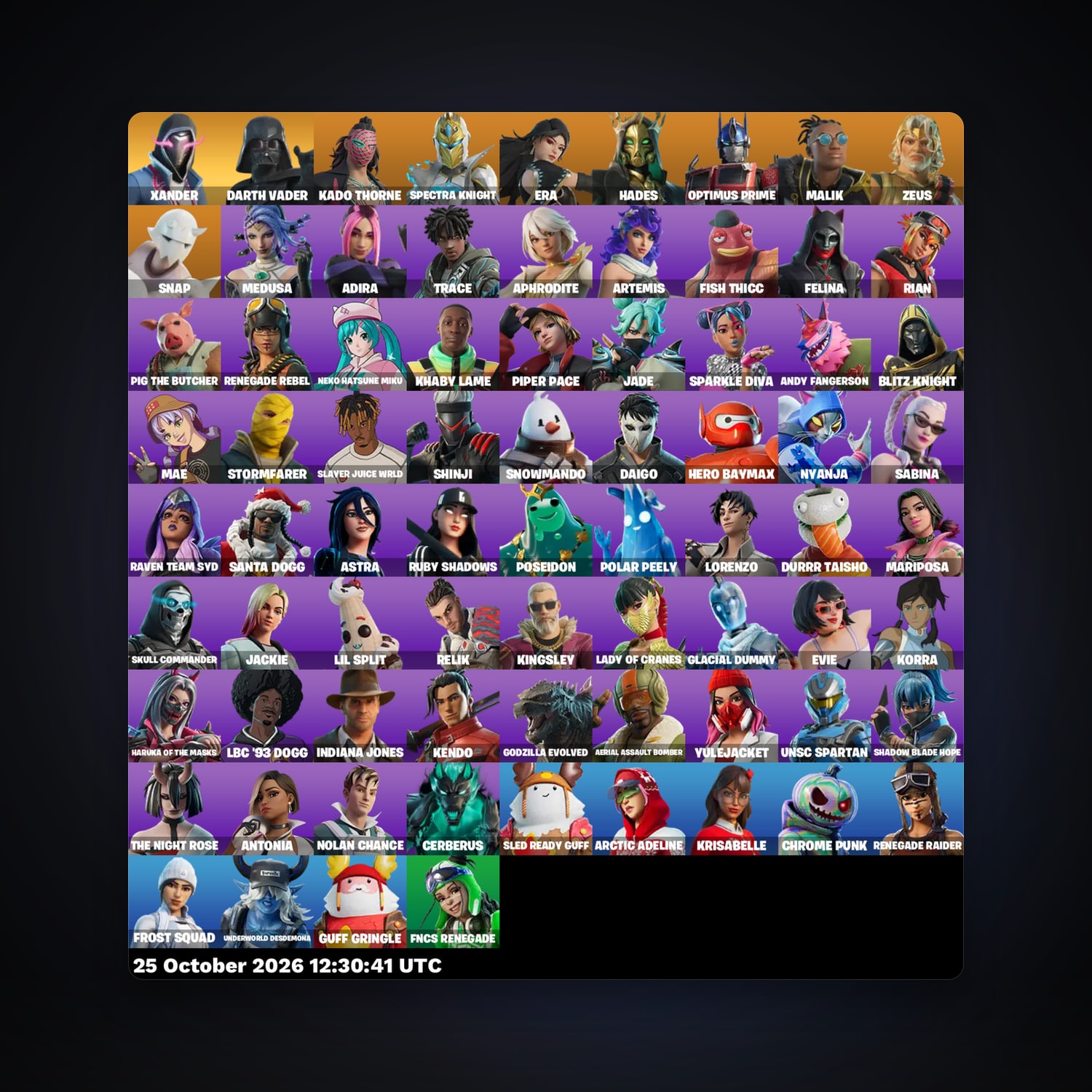 Fortnite account with Kado Thorne & Spectra Knight — 76 skins — lvl 2683 — HabibiAccounts