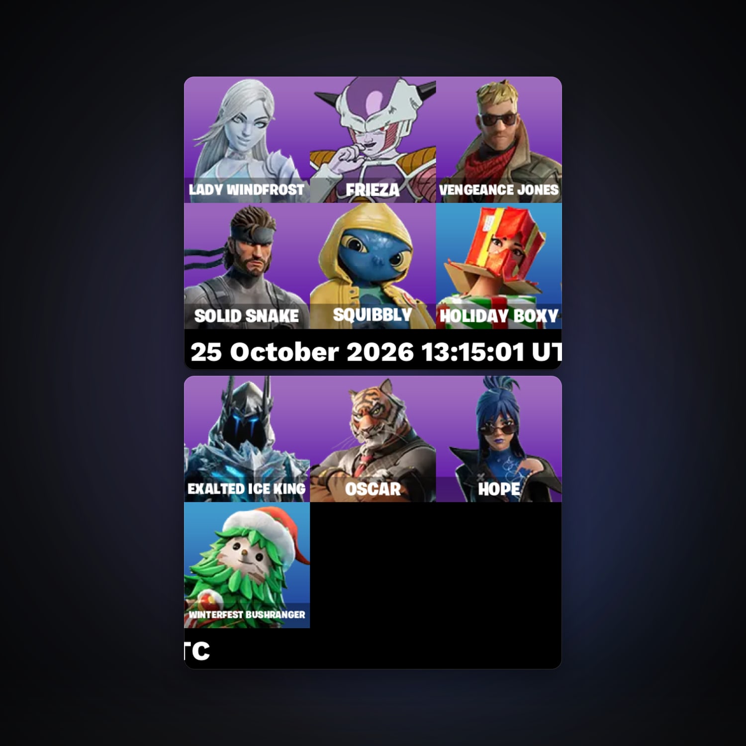 Fortnite account with Solid Snake & Lady Windfrost — 10 skins — 450 V-Bucks — lvl 100 — HabibiAccounts