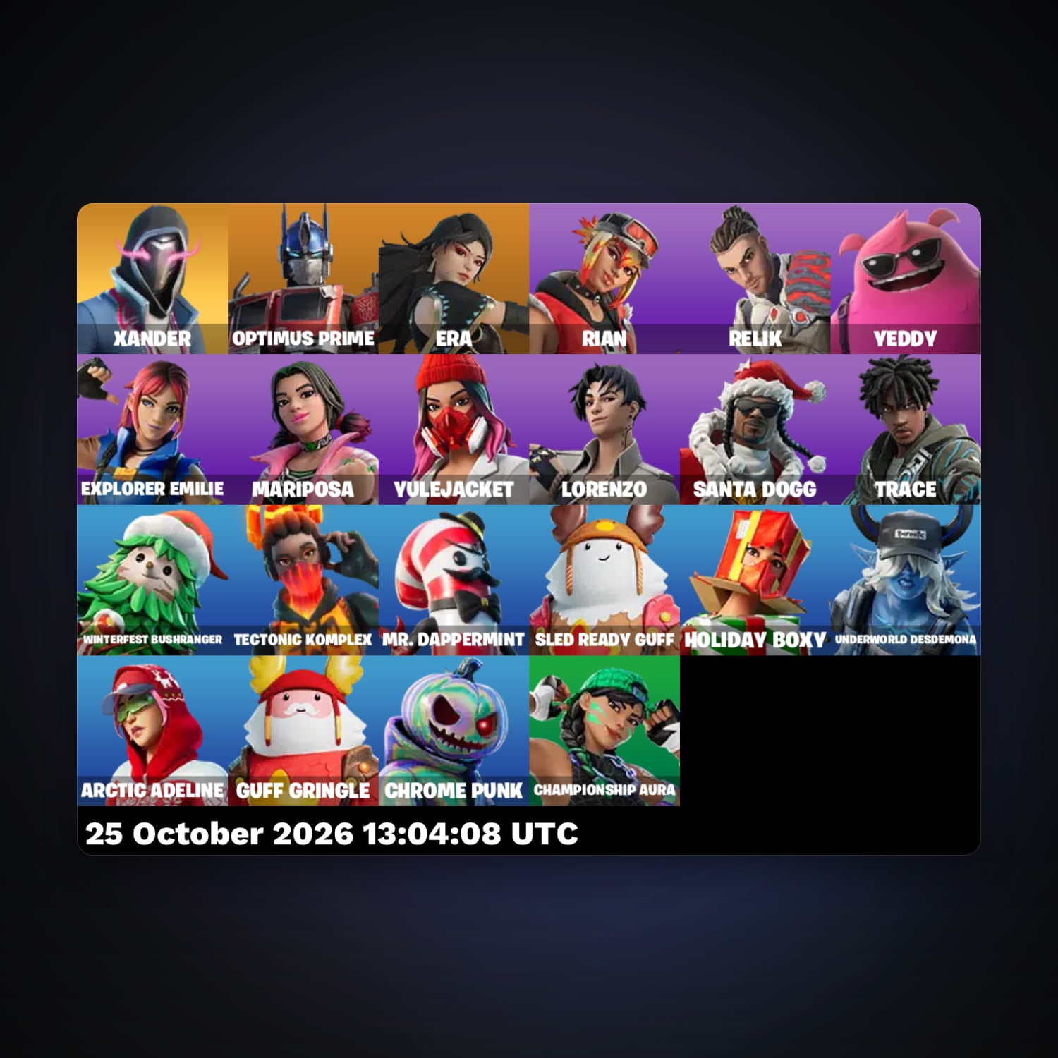 Fortnite account with Xander & Optimus Prime — 22 skins — 50 V-Bucks — lvl 2258 — HabibiAccounts