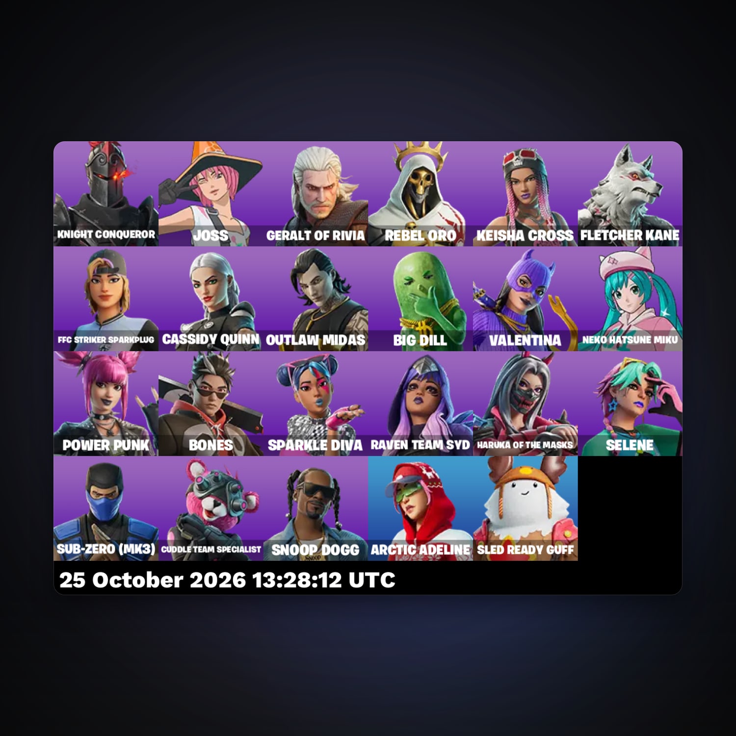 حساب فورتنايت Geralt of Rivia وNeko Hatsune Miku، لوكر 23 سكن، 950 فيبوكس، لفل 158، 6 فوز — HabibiAccounts