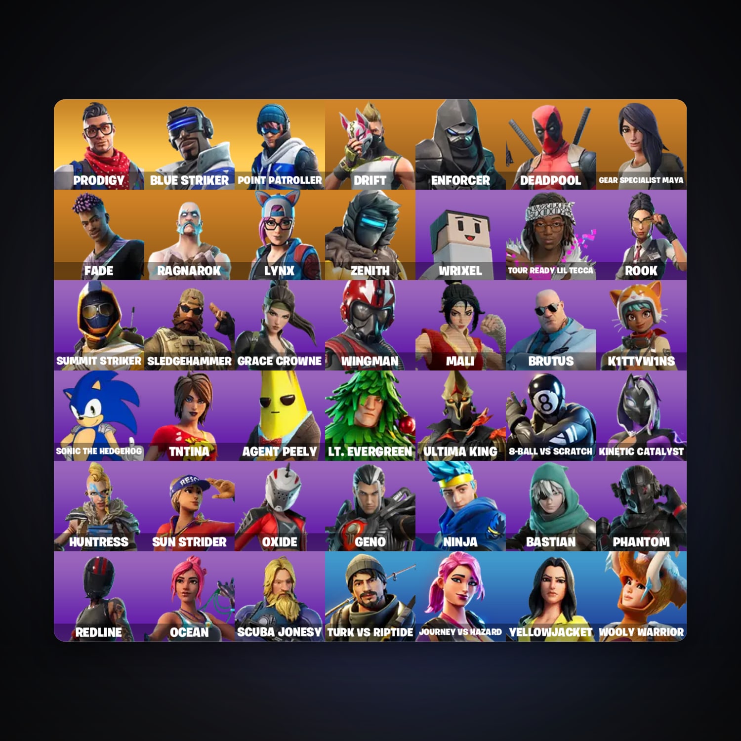 حساب فورتنايت Drift وDeadpool، لوكر 45 سكن، لفل 433، 30 فوز — HabibiAccounts