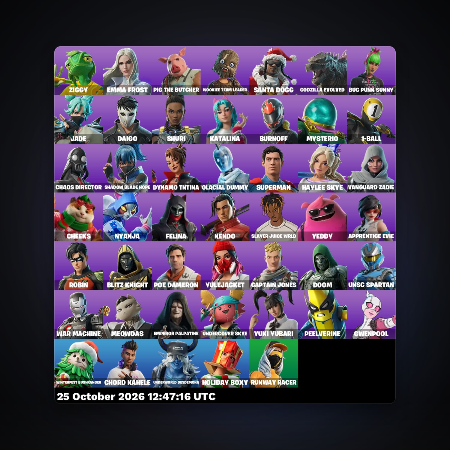 Fortnite account with Emma Frost & Wookiee Team Leader — 47 skins — 550 V-Bucks — lvl 1315 — HabibiAccounts