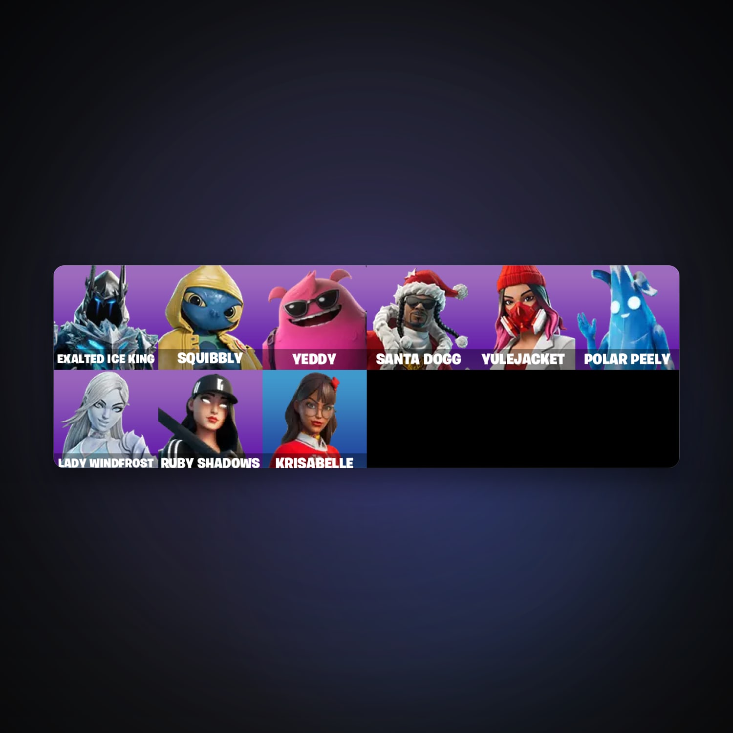 Fortnite account with Santa Dogg & Exalted Ice King — 9 skins — 100 V-Bucks — lvl 296 — HabibiAccounts