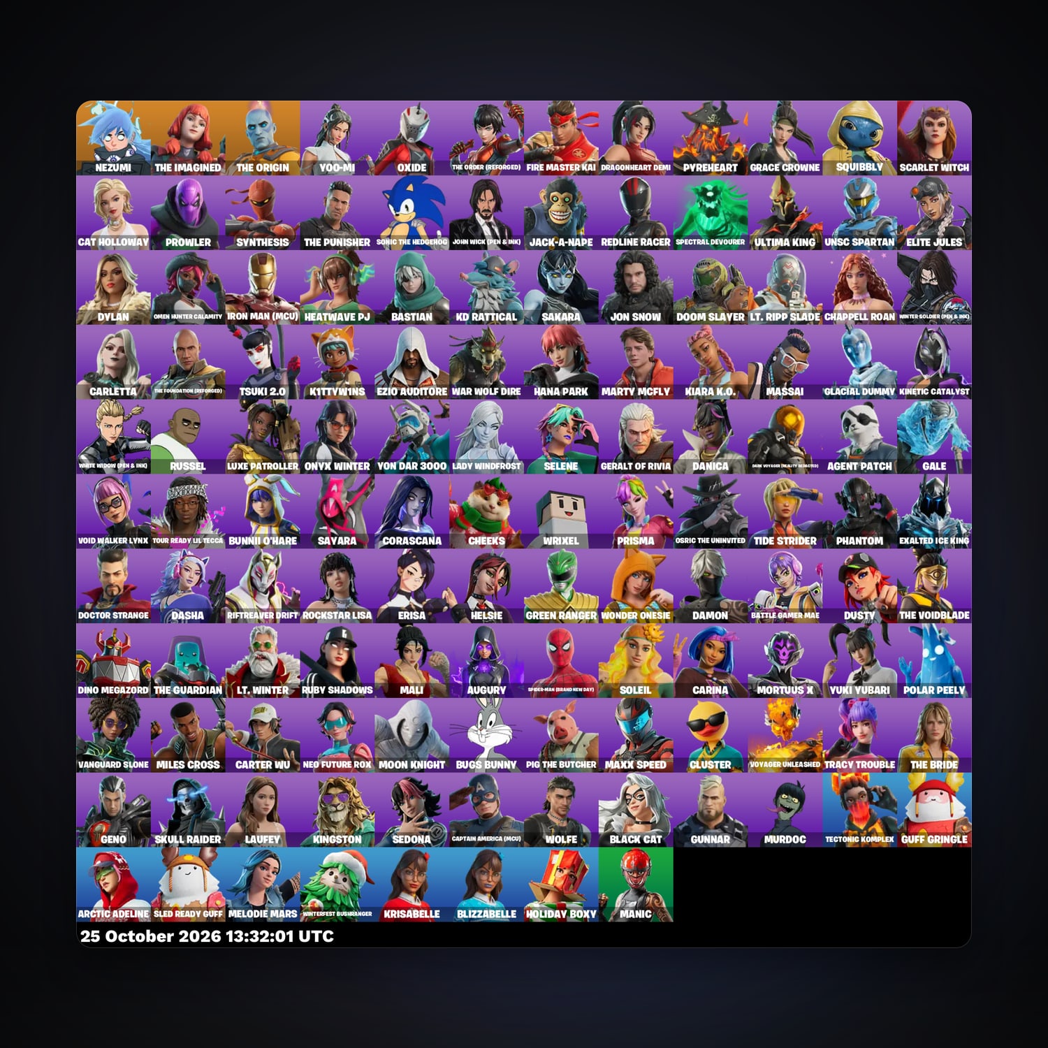 حساب فورتنايت Nezumi وThe Imagined، اللوكر مليان 128 سكن، 1.4K فيبوكس، لفل 1247، 96 فوز — HabibiAccounts