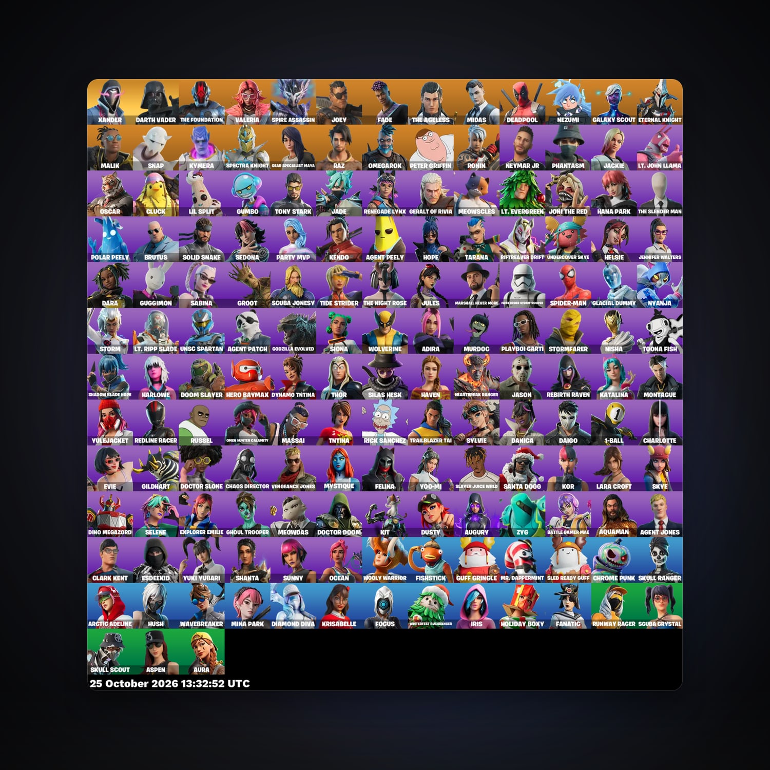 حساب فورتنايت Midas وDeadpool، اللوكر مليان 159 سكن، 100 فيبوكس، لفل 2932، 366 فوز — HabibiAccounts