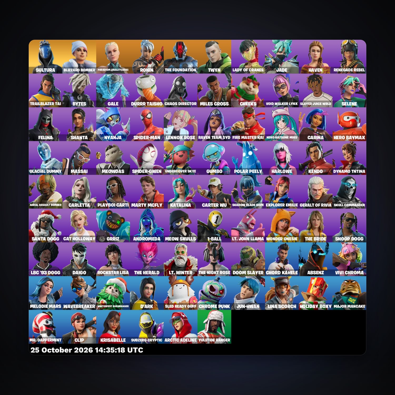 Fortnite account with Paradigm (Reality-659) & Ronin — 86 skins — 200 V-Bucks — lvl 1123 — HabibiAccounts