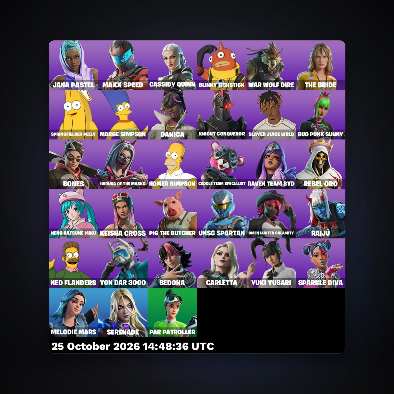 Fortnite account with Slayer Juice WRLD & Jana Pastel — 33 skins — 100 V-Bucks — lvl 586 — HabibiAccounts