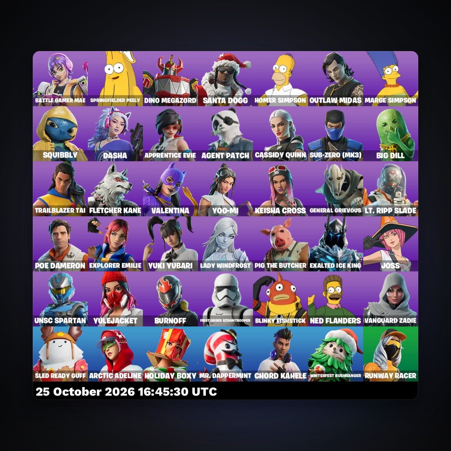 حساب فورتنايت Santa Dogg وApprentice Evie، لوكر 42 سكن، 600 فيبوكس، لفل 905، 67 فوز — HabibiAccounts