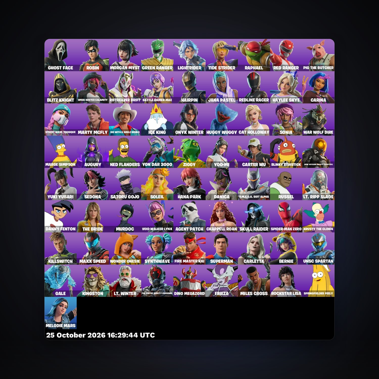 حساب فورتنايت Robin وGhost Face، لوكر 73 سكن، 400 فيبوكس، لفل 846، 82 فوز — HabibiAccounts