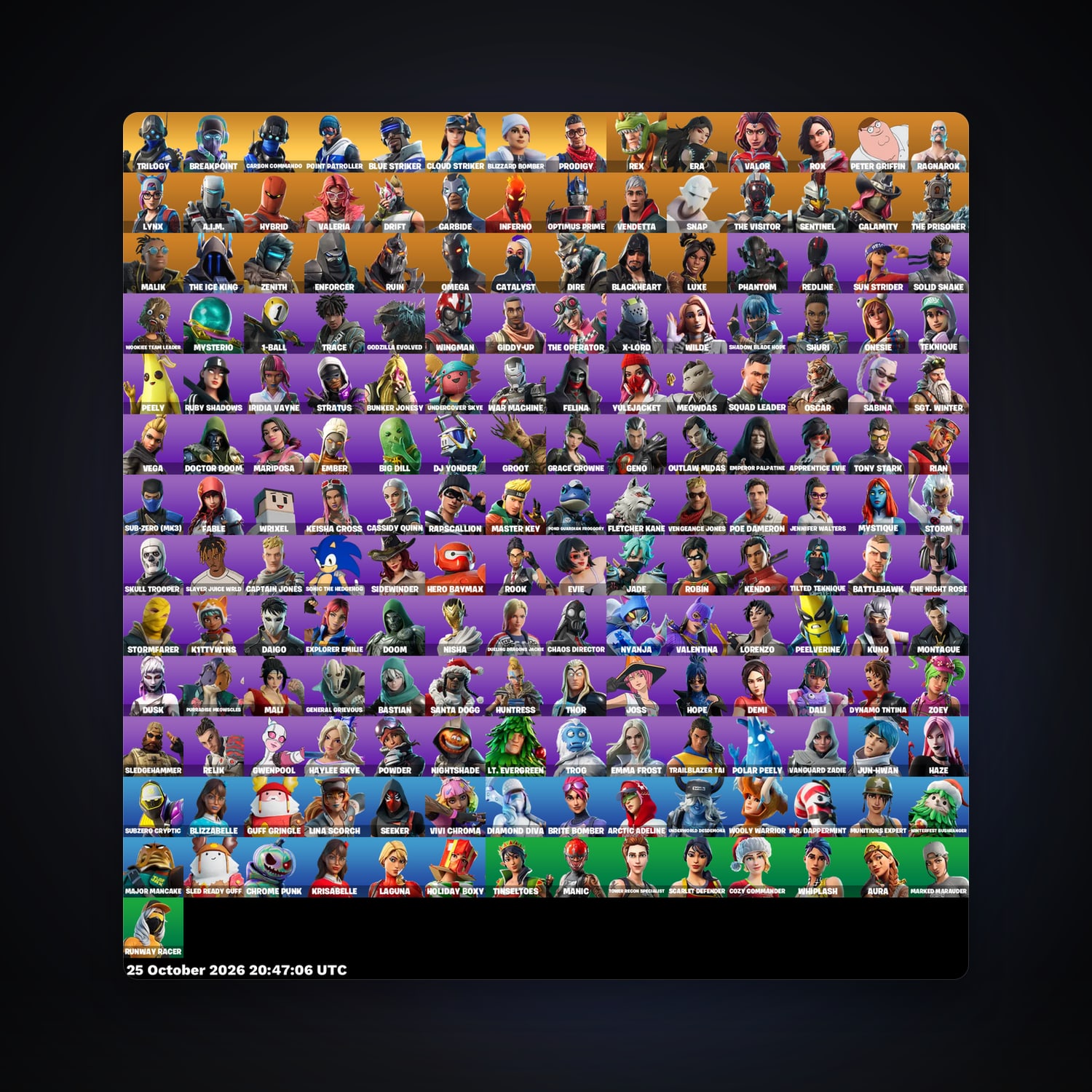 حساب فورتنايت Rex وEra، اللوكر مليان 183 سكن، 750 فيبوكس، لفل 3376، 188 فوز — HabibiAccounts