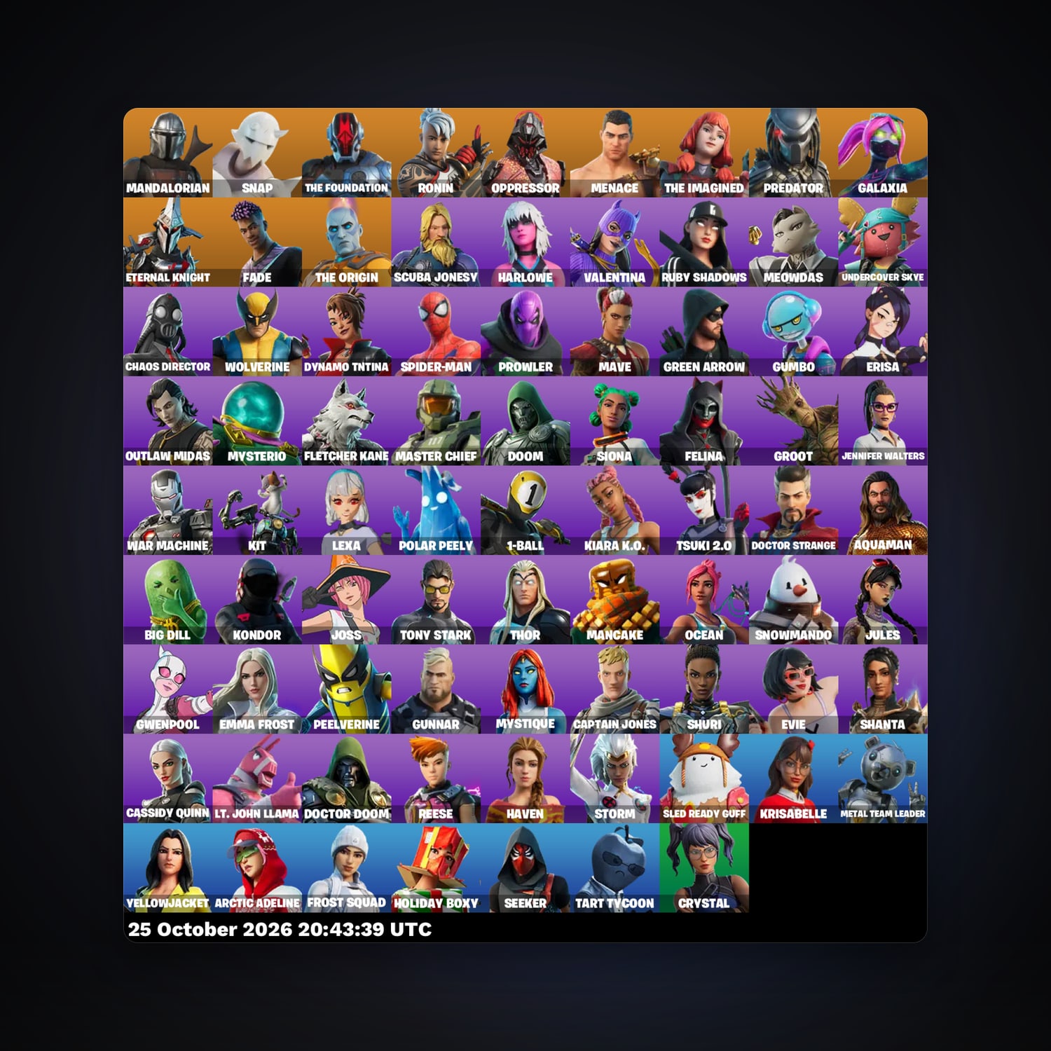حساب فورتنايت Snap وThe Foundation، لوكر 79 سكن، 800 فيبوكس، لفل 2016، 220 فوز — HabibiAccounts