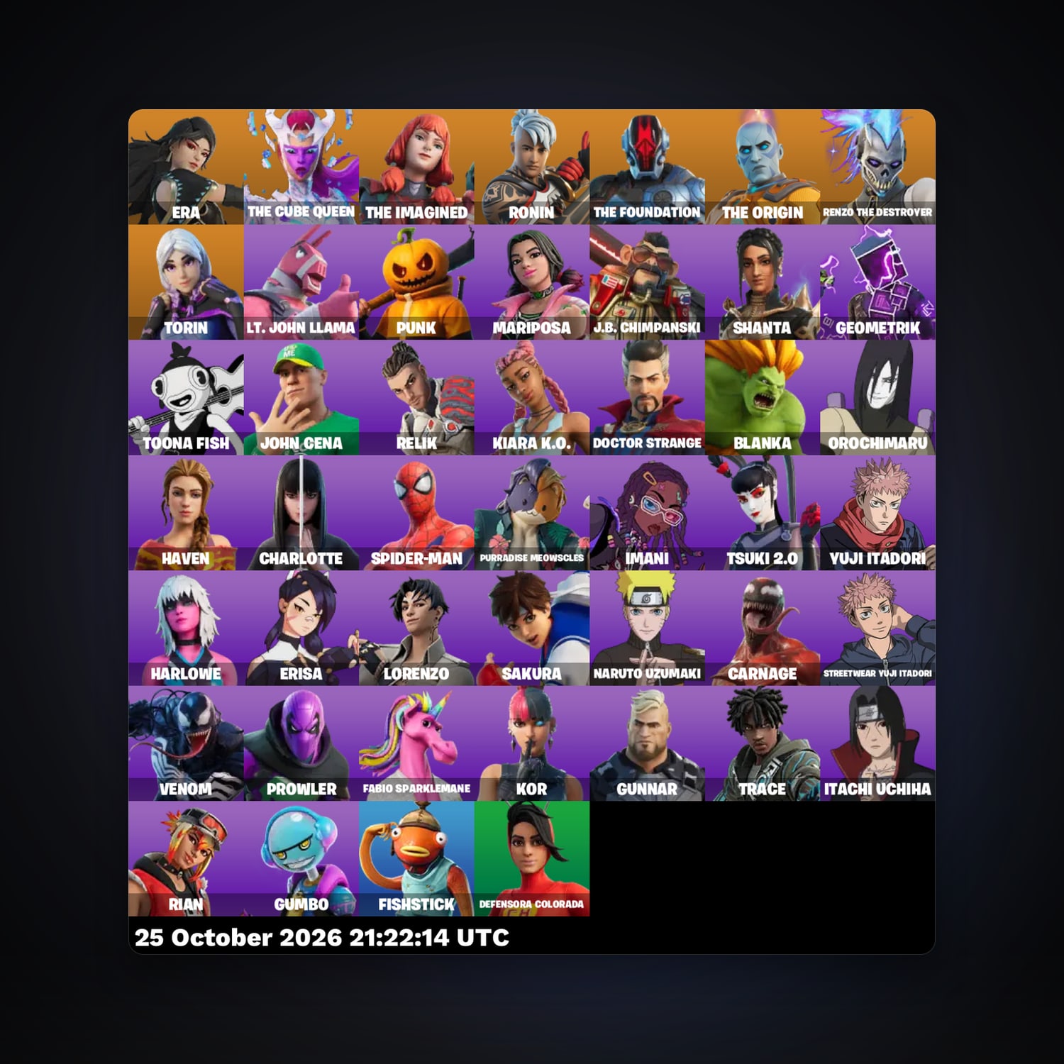 حساب فورتنايت Era وThe Cube Queen، لوكر 46 سكن، 550 فيبوكس، لفل 839، 59 فوز — HabibiAccounts