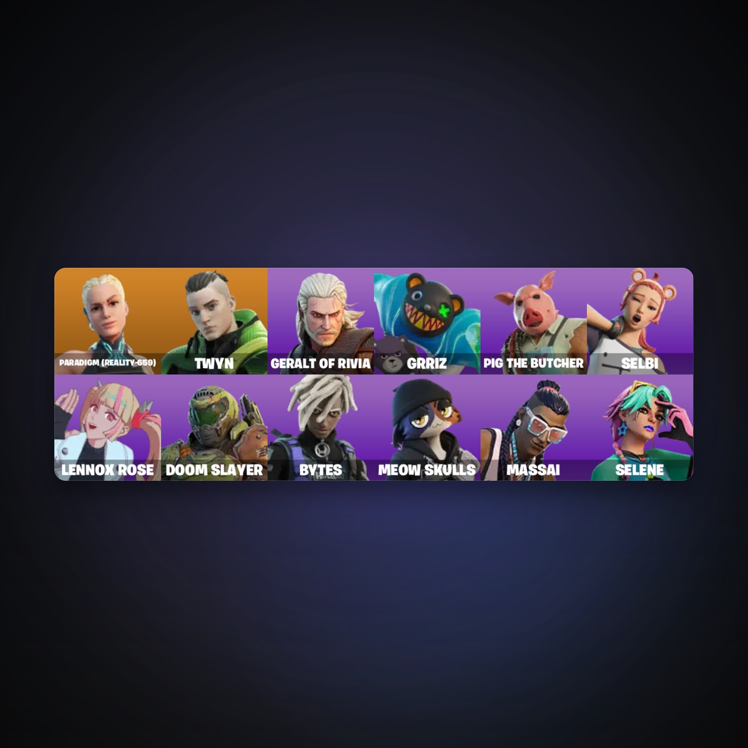 حساب فورتنايت Paradigm (Reality-659) وTwyn، لوكر 13 سكن، 450 فيبوكس، لفل 726، 241 فوز — HabibiAccounts