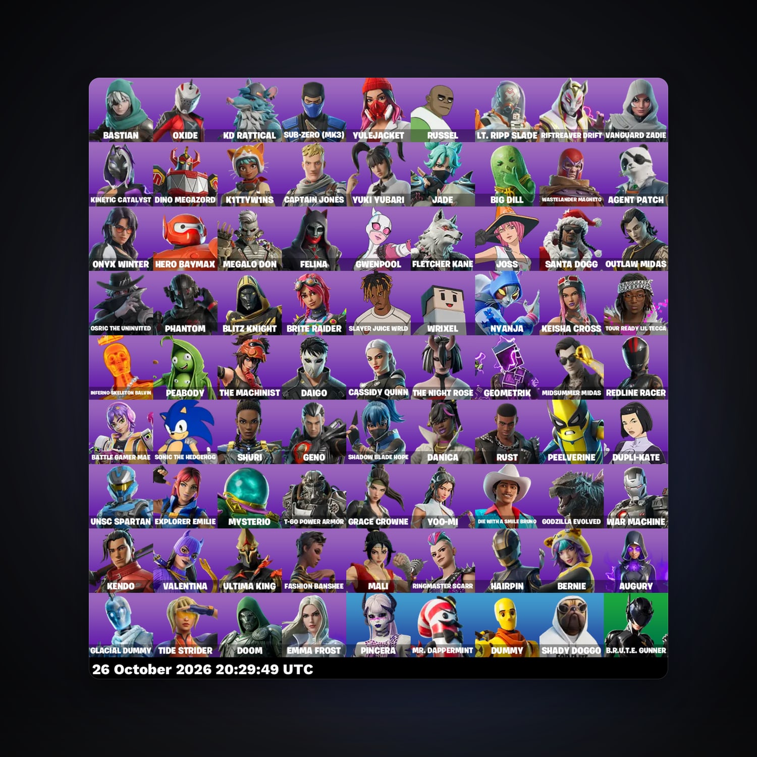 حساب فورتنايت Sub-Zero (MK3) وRussel، اللوكر مليان 81 سكن، 50 فيبوكس، لفل 2728، 327 فوز — HabibiAccounts