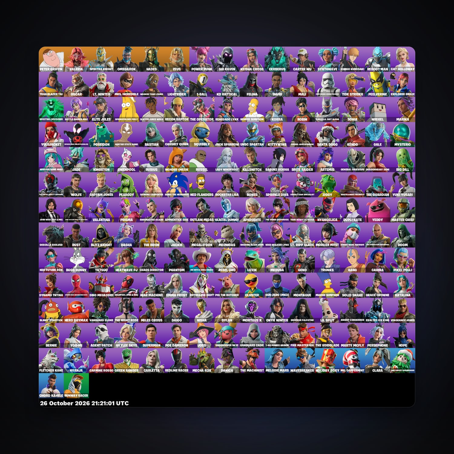 حساب فورتنايت Peter Griffin وValeria، اللوكر مليان 197 سكن، 100 فيبوكس، لفل 2965، 284 فوز — HabibiAccounts