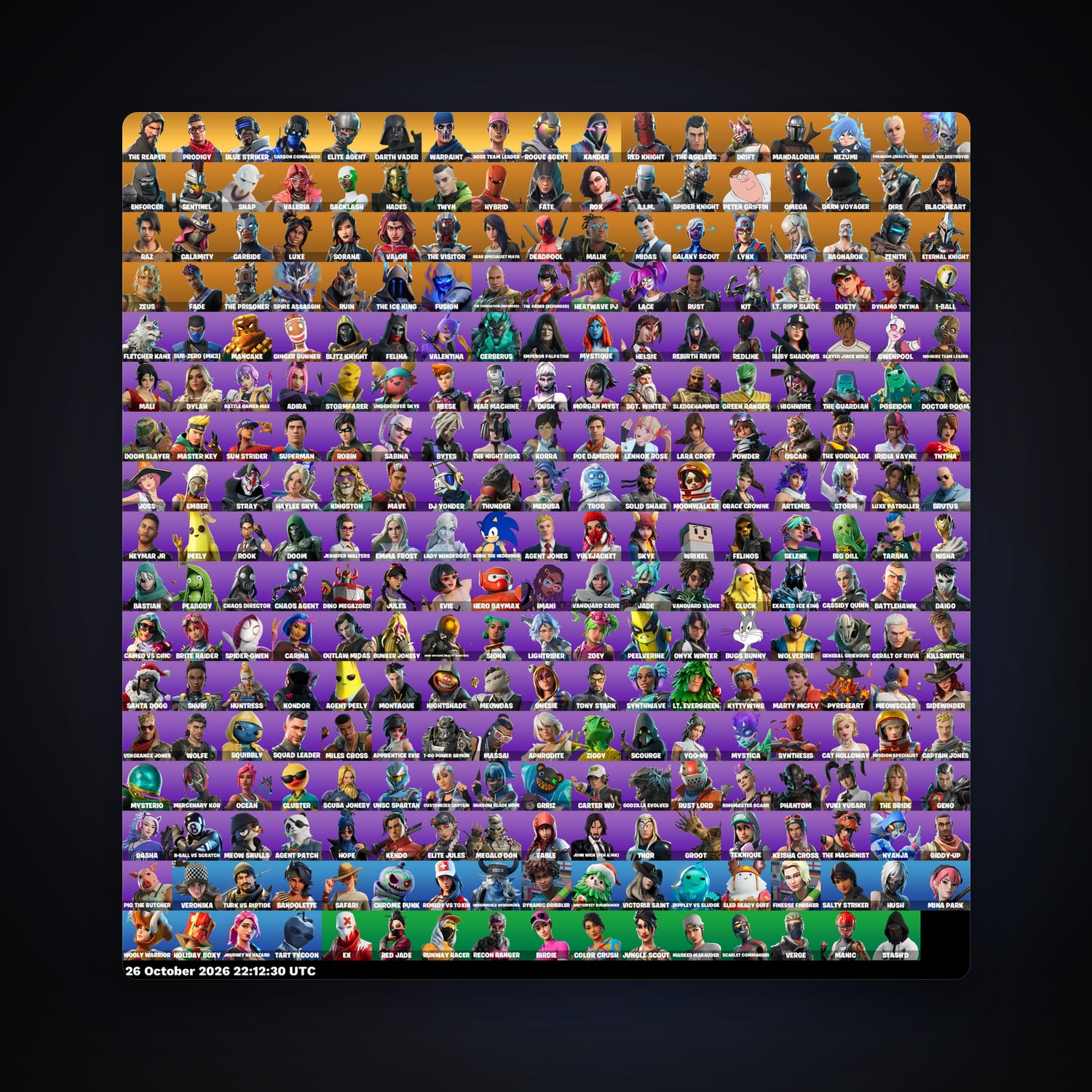 Fortnite account with Elite Agent & Rogue Agent — 288 skins — 900 V-Bucks — lvl 5202 — HabibiAccounts