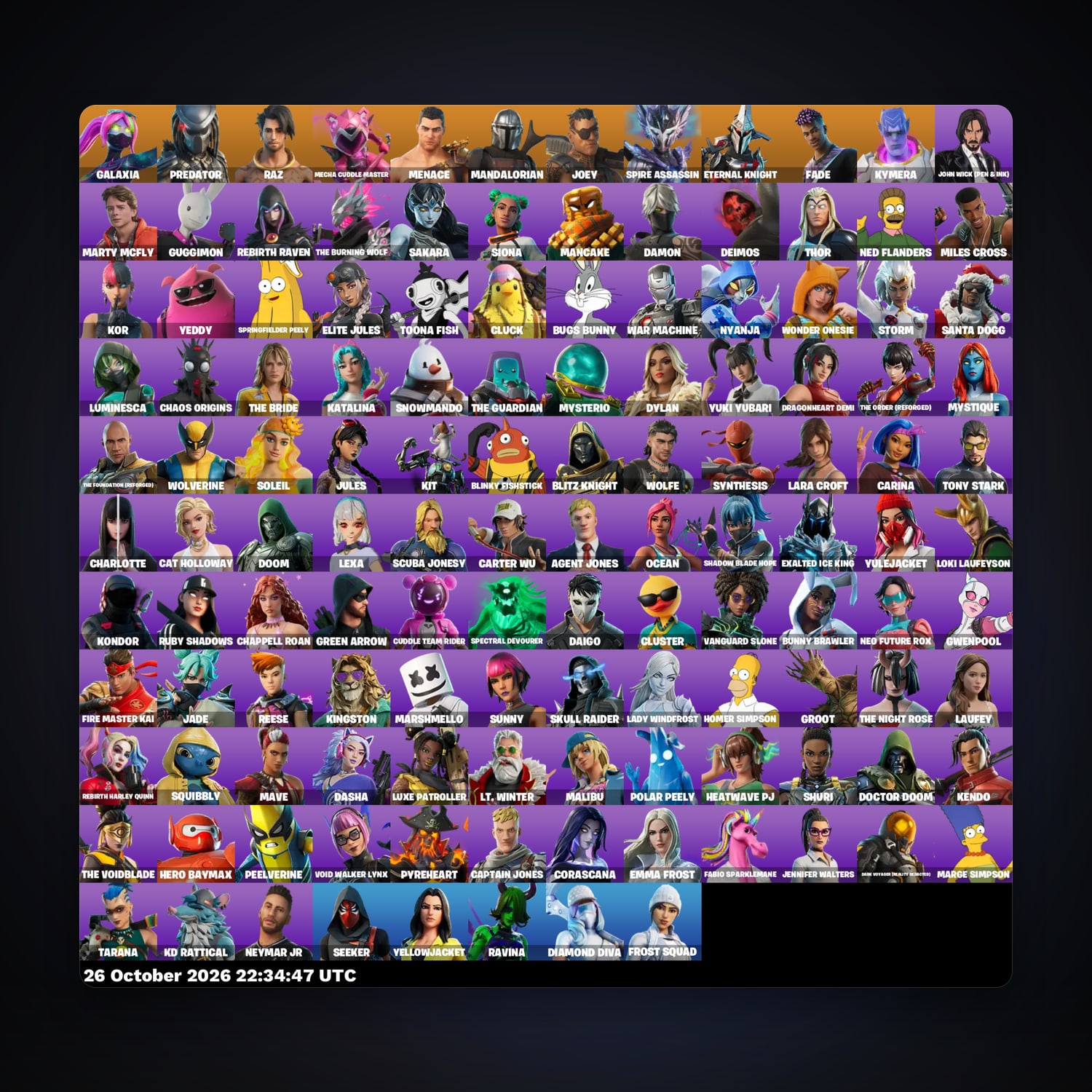 Fortnite account with Galaxia & Predator — 128 skins — 100 V-Bucks — lvl 1805 — HabibiAccounts