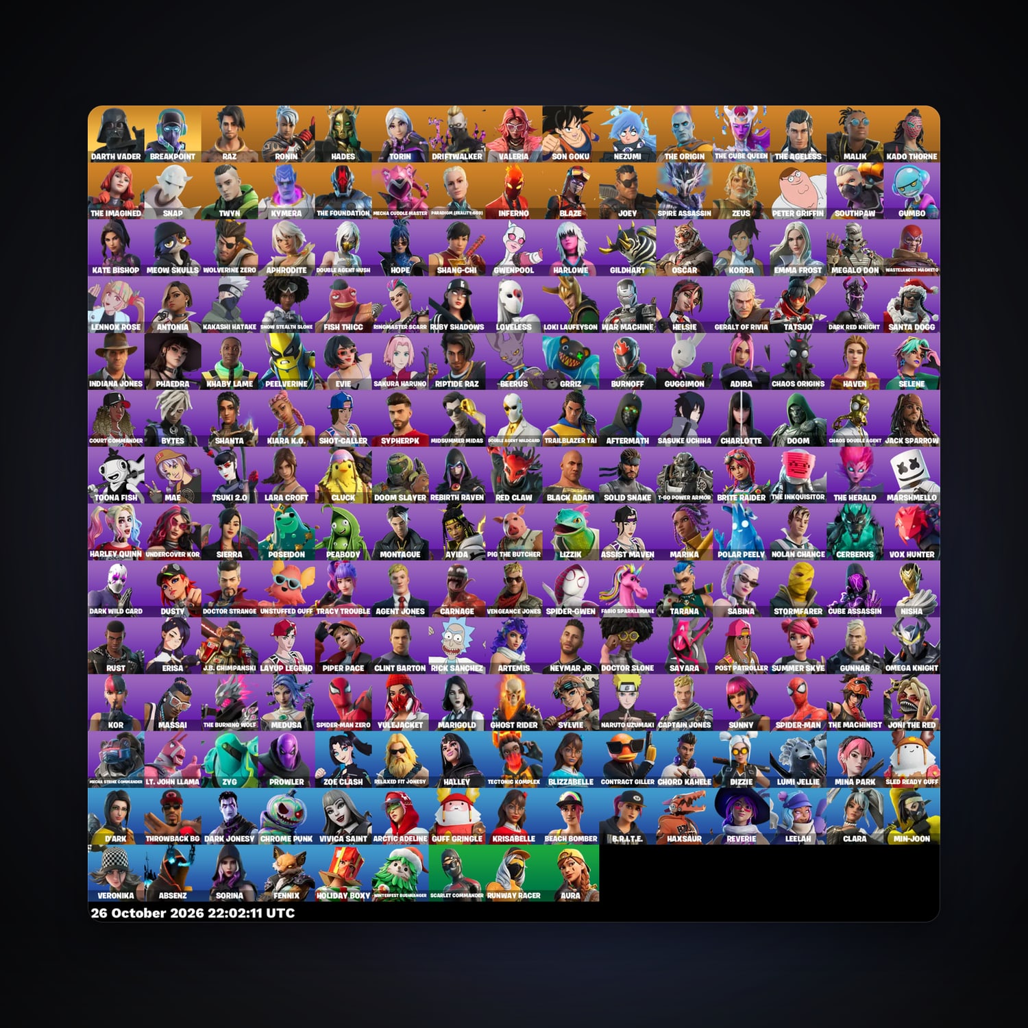 Fortnite account with Raz & Ronin — 204 skins — 2.2K V-Bucks — lvl 2124 — HabibiAccounts