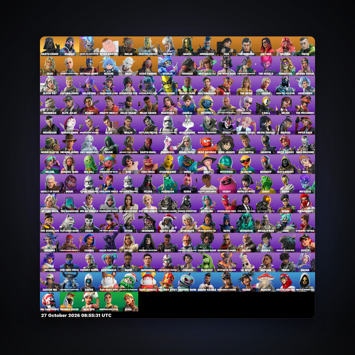 حساب فورتنايت Renzo the Destroyer وPeter Griffin، اللوكر مليان 187 سكن، 800 فيبوكس، لفل 4480، 371 فوز — HabibiAccounts
