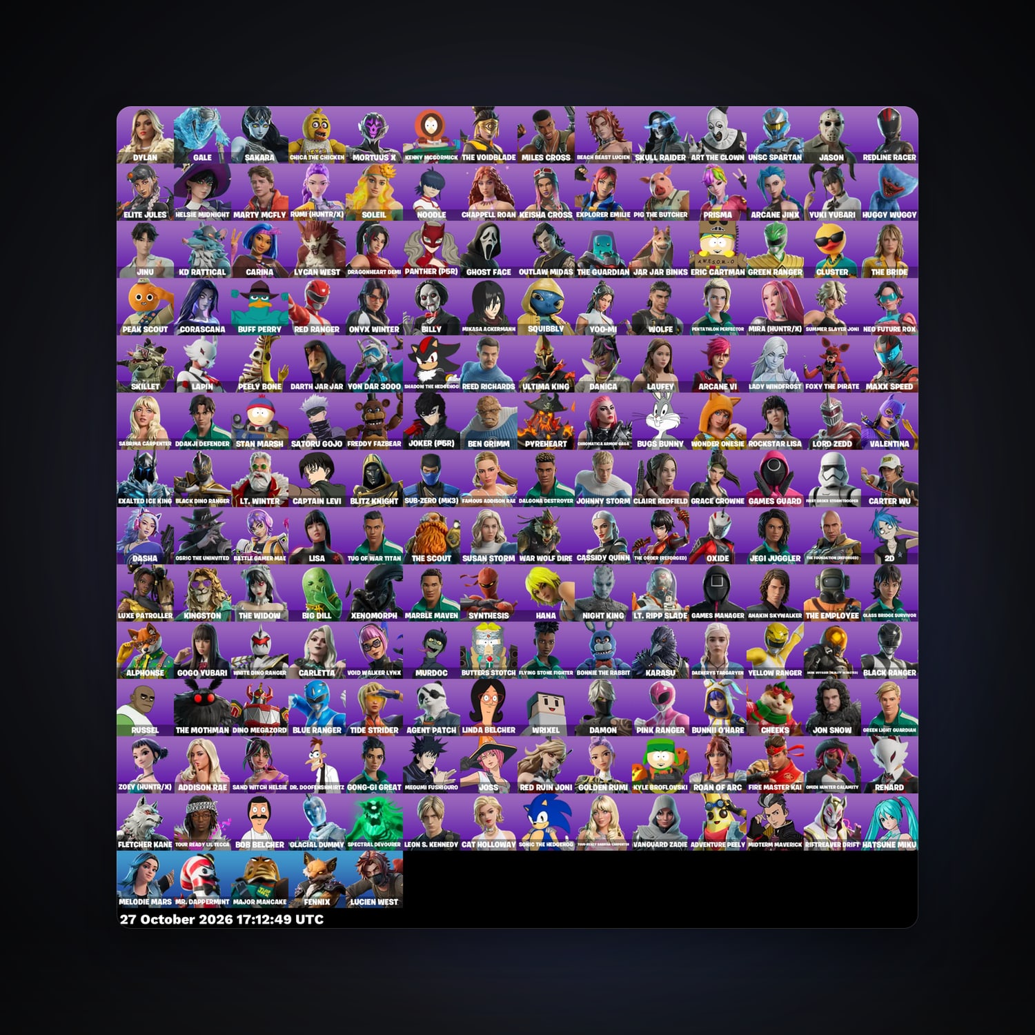 حساب فورتنايت Chica the Chicken وUNSC Spartan، اللوكر مليان 187 سكن، لفل 964، 170 فوز — HabibiAccounts
