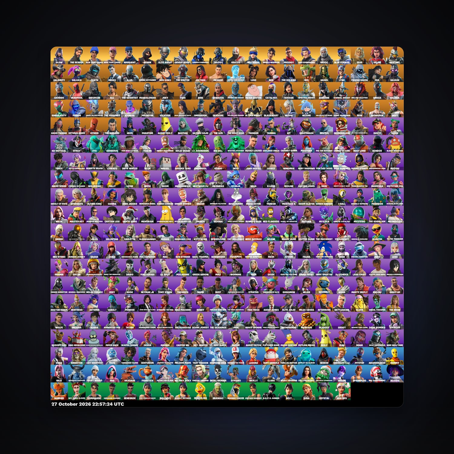 حساب فورتنايت Elite Agent وRogue Agent، اللوكر مليان 397 سكن، 2.3K فيبوكس، لفل 5214، 906 فوز — HabibiAccounts
