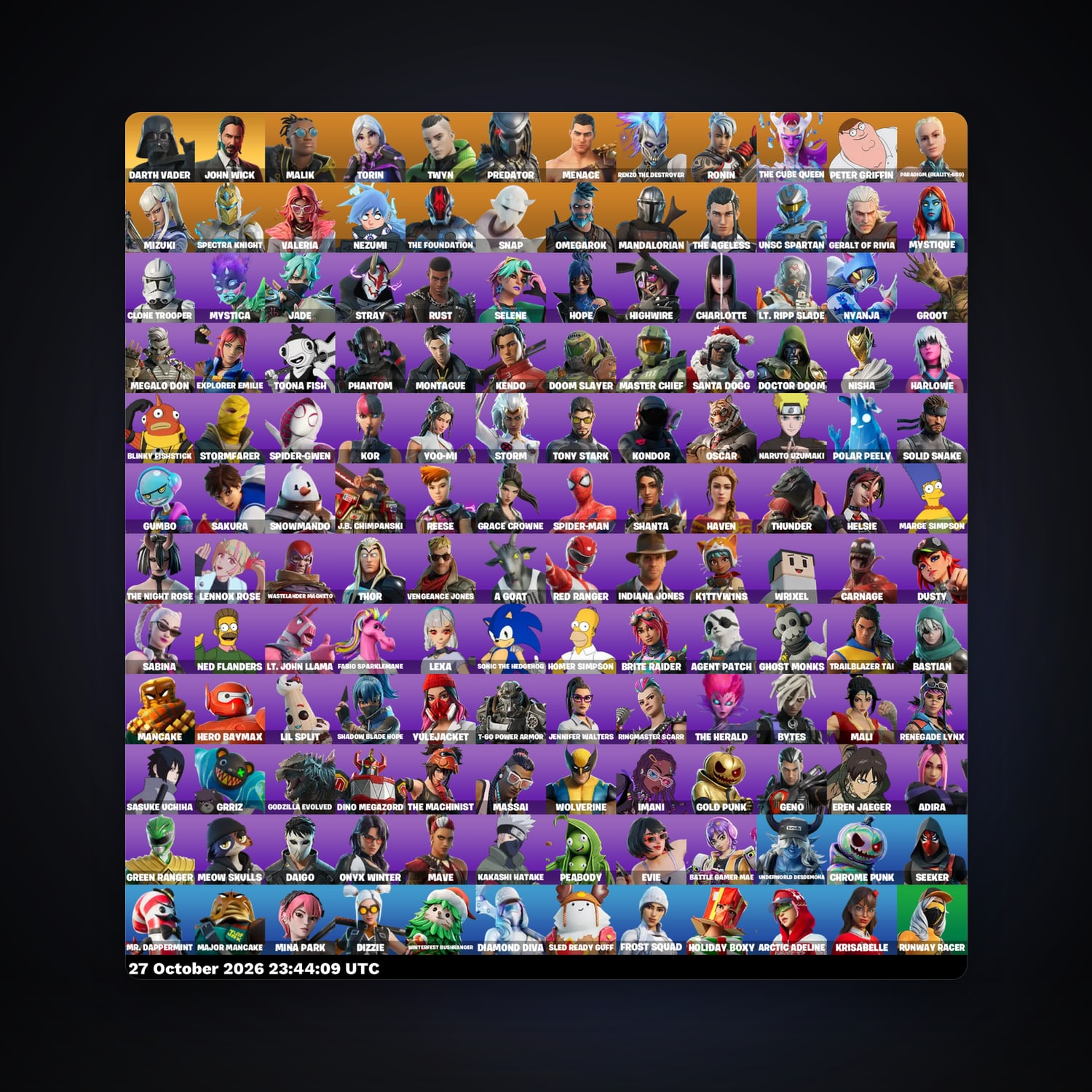 حساب فورتنايت John Wick وMalik، اللوكر مليان 144 سكن، 2.5K فيبوكس، لفل 2266، 244 فوز — HabibiAccounts