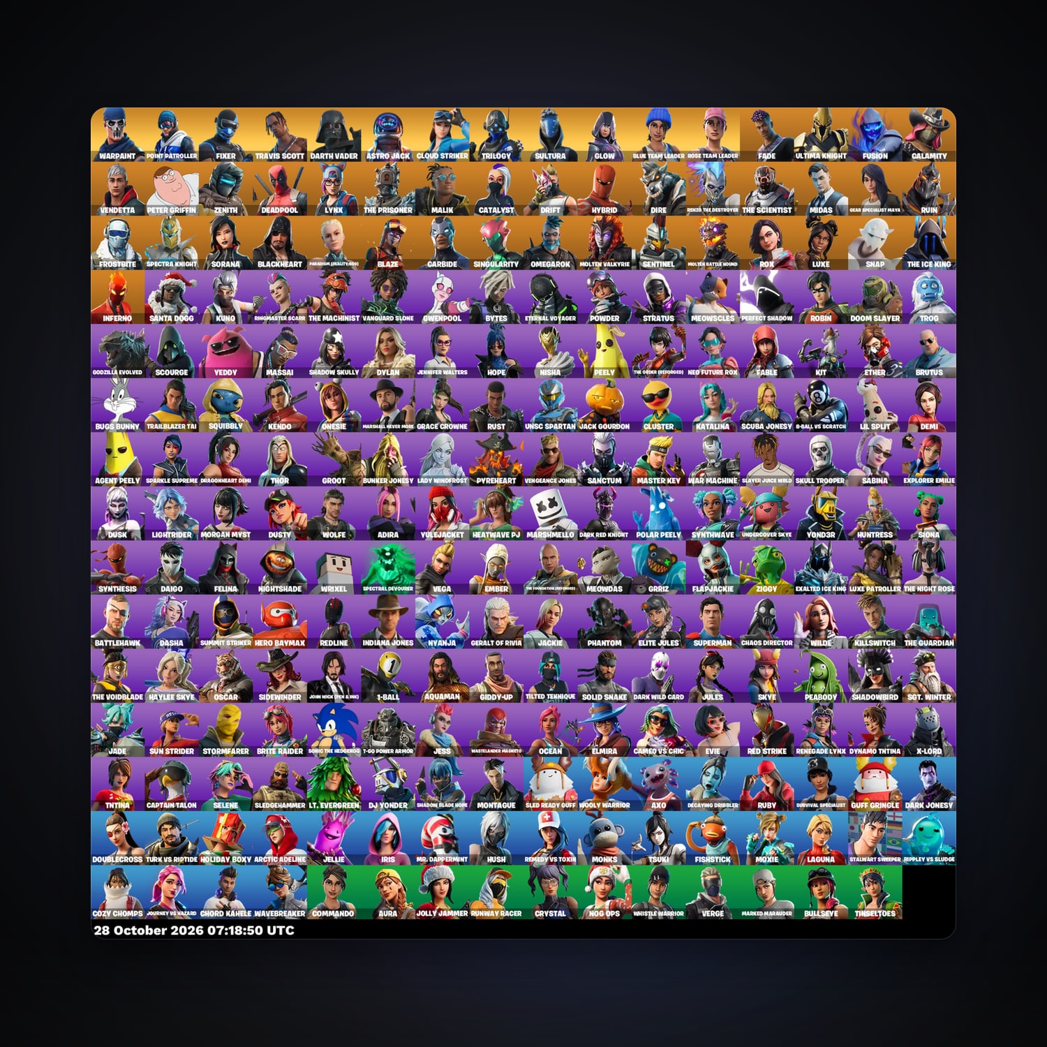 حساب فورتنايت Deadpool وFade، اللوكر مليان 239 سكن، 1.6K فيبوكس، لفل 2141، 114 فوز — HabibiAccounts