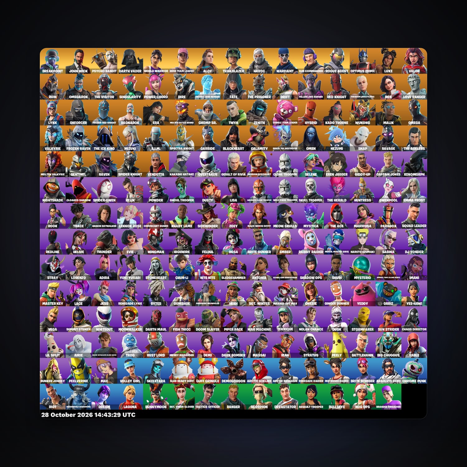 Fortnite account with Rogue Agent & John Wick — 209 skins — 2.1K V-Bucks — lvl 2400 — HabibiAccounts