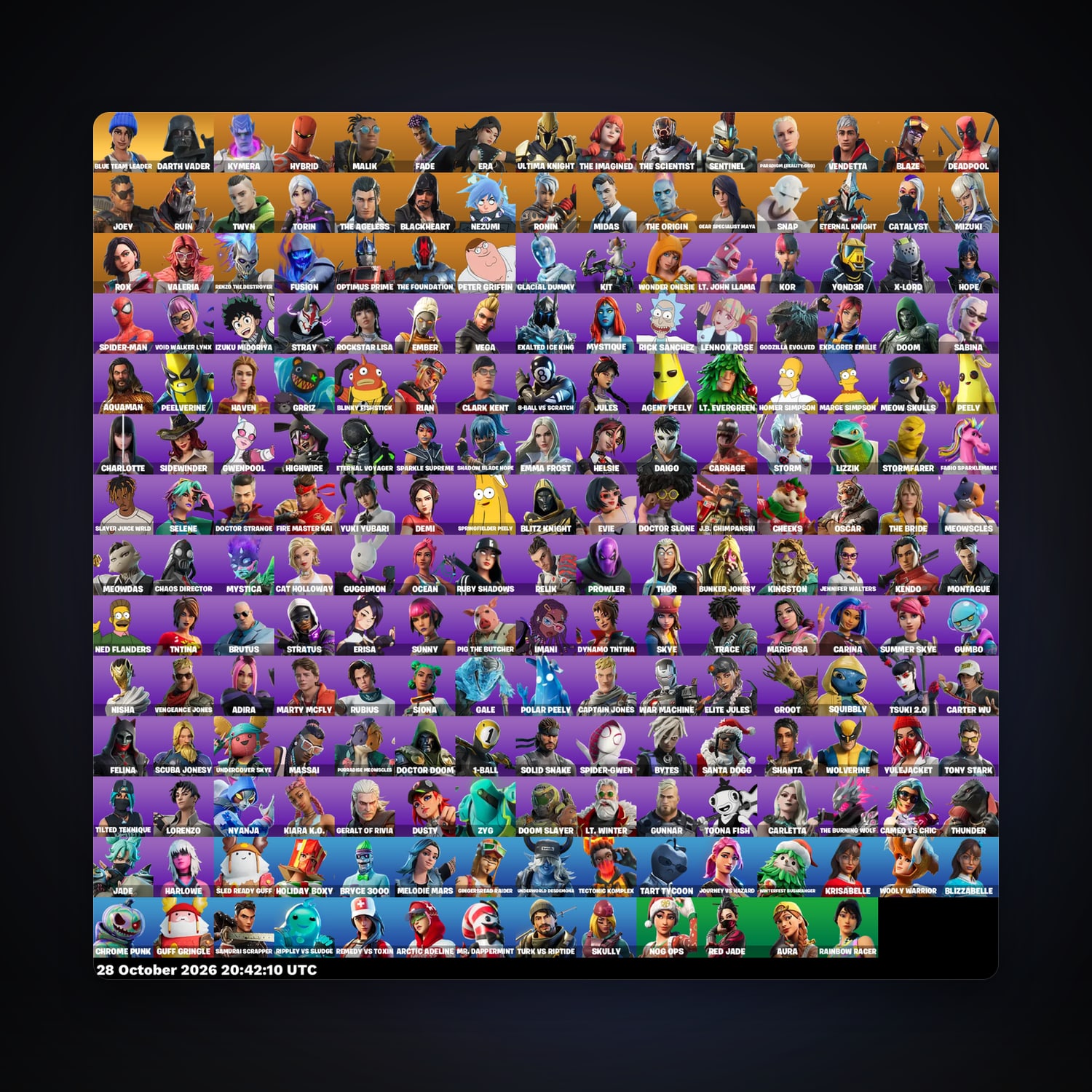 حساب فورتنايت Kymera وHybrid، اللوكر مليان 208 سكن، 400 فيبوكس، لفل 3199، 291 فوز — HabibiAccounts
