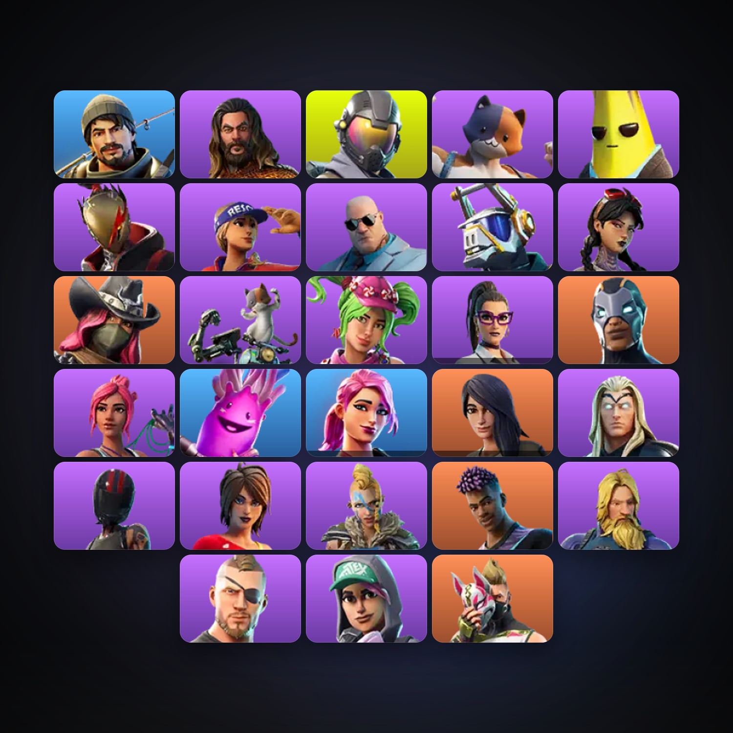 Fortnite locker — 28 skins — 1.4K V-Bucks — lvl 432 — HabibiAccounts