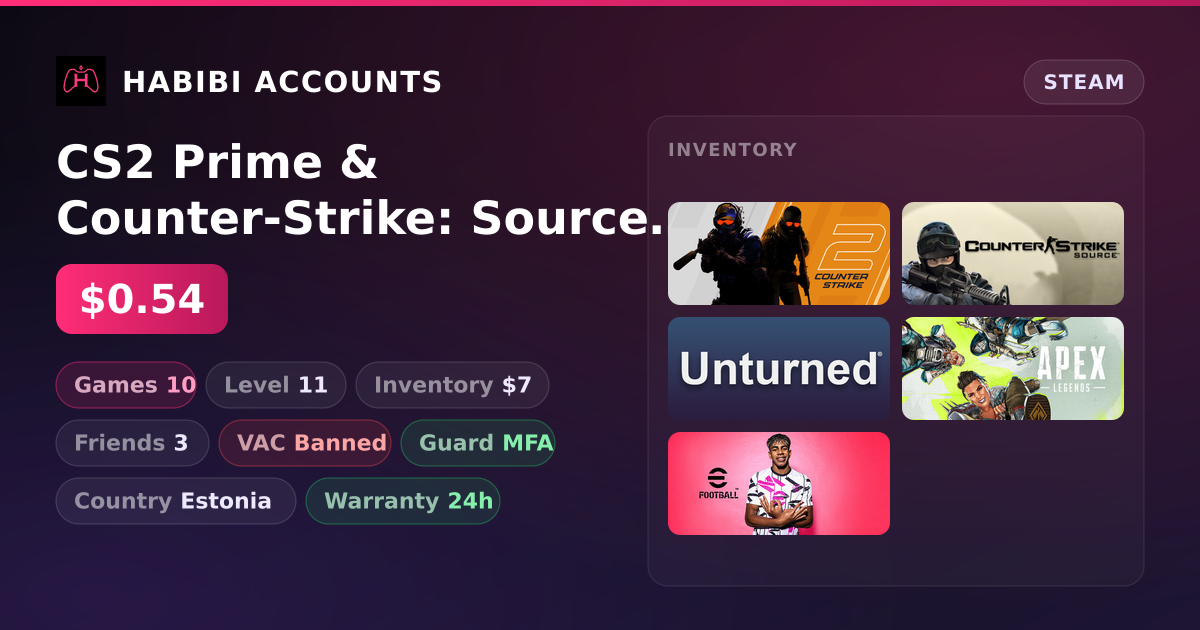 CS2 Prime & Counter-Strike: Source | Level 11 | 10 Games | Has VAC — HabibiAccounts