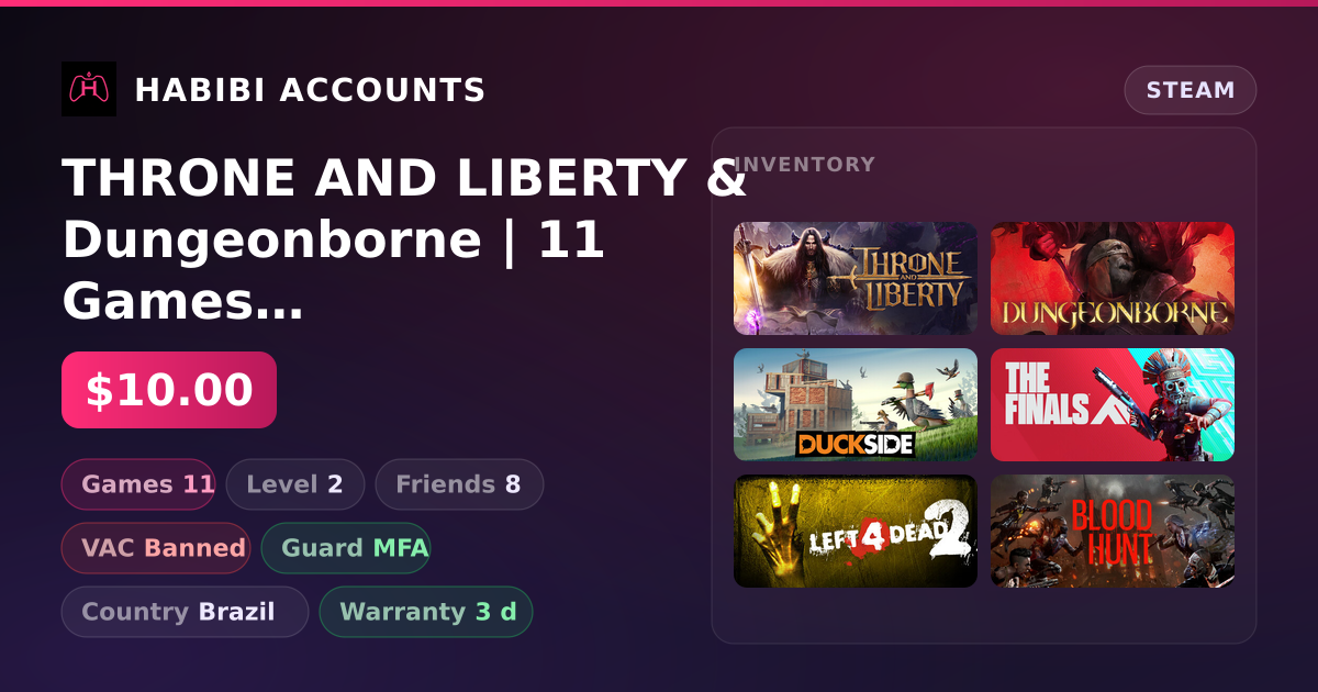 THRONE AND LIBERTY & Dungeonborne | 11 Games | Has VAC — HabibiAccounts