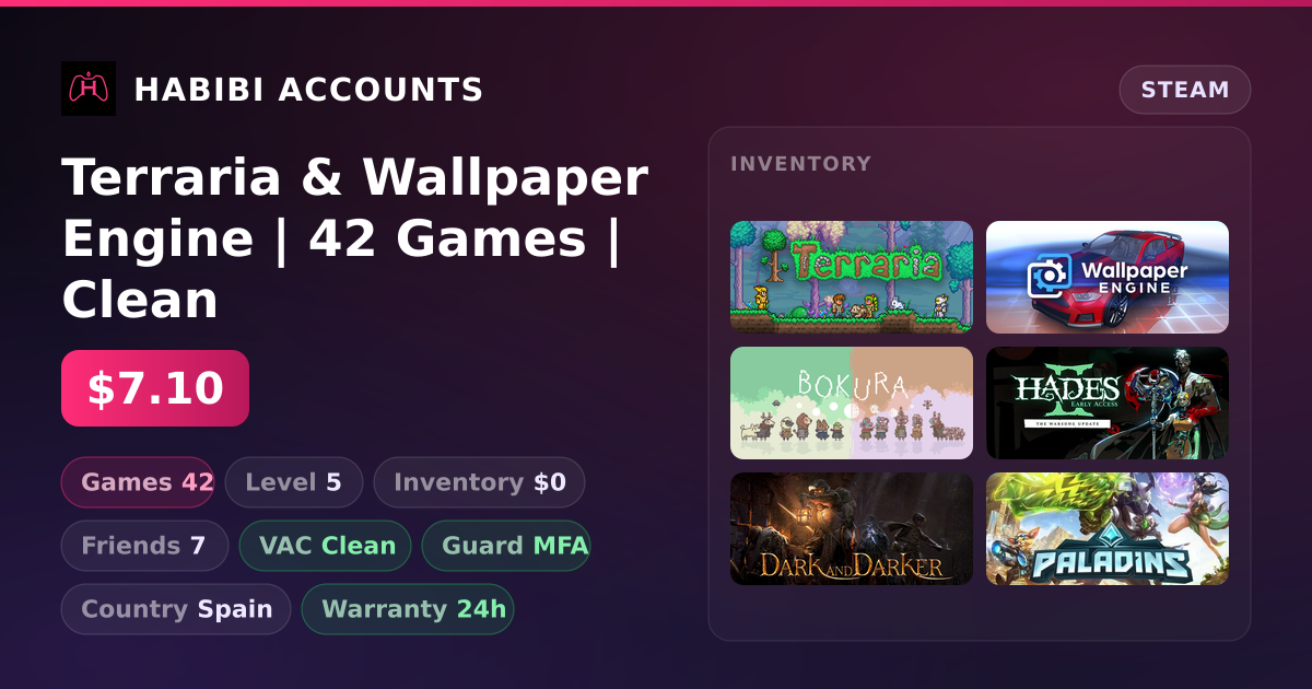 Terraria & Wallpaper Engine | 42 Games | Clean — HabibiAccounts