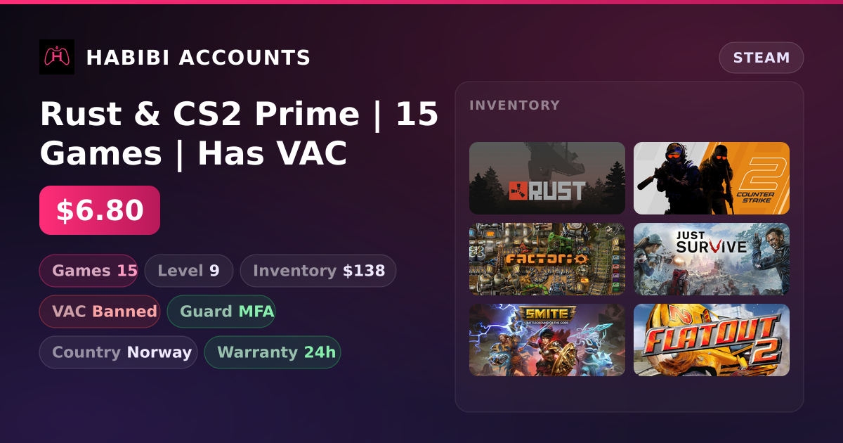Rust & CS2 Prime | 15 Games | Has VAC