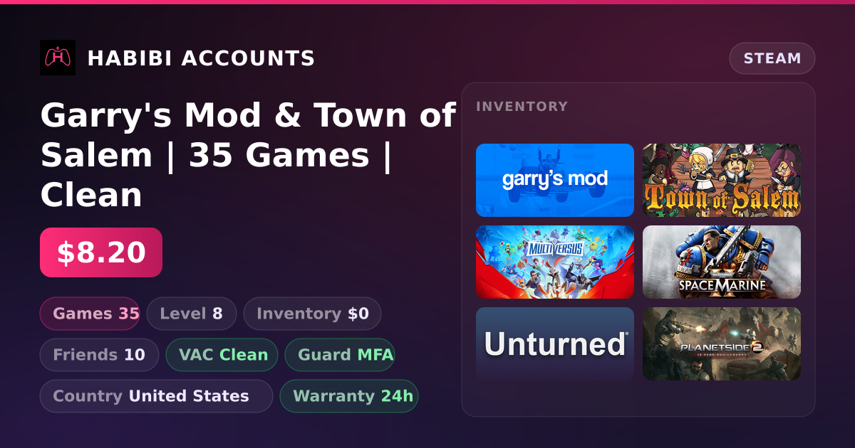 Garry's Mod & Town of Salem | 35 Games | Clean — HabibiAccounts