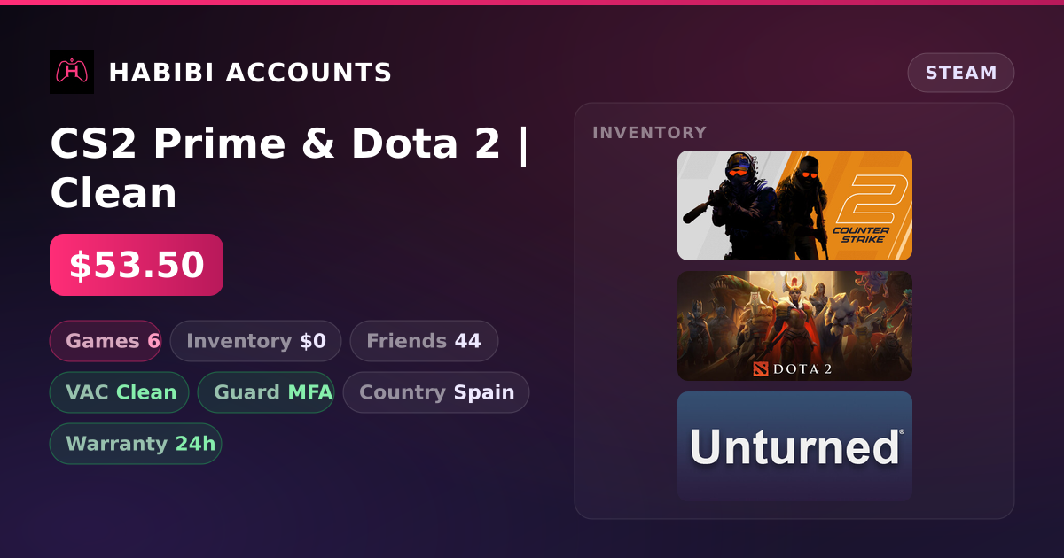CS2 Prime & Dota 2 | Clean — HabibiAccounts