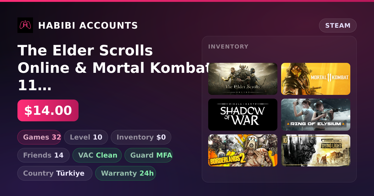 The Elder Scrolls Online & Mortal Kombat 11 | Level 10 | 32 Games | Clean — HabibiAccounts
