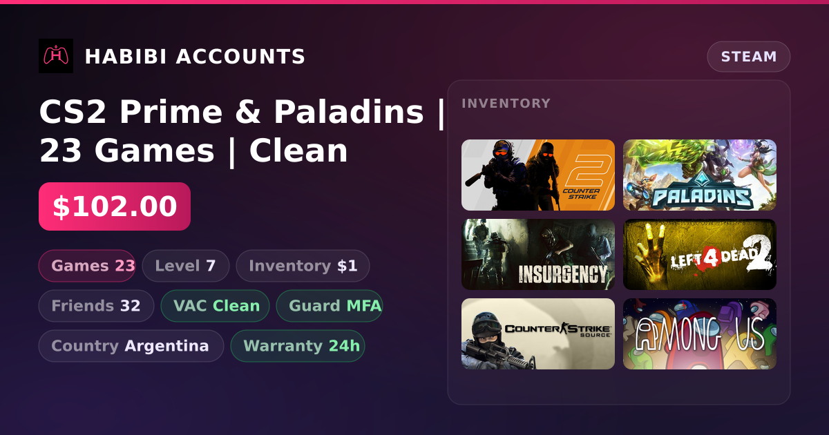 CS2 Prime & Paladins | 23 Games | Clean — HabibiAccounts