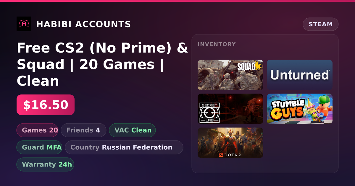 Free CS2 (No Prime) & Squad | 20 Games | Clean