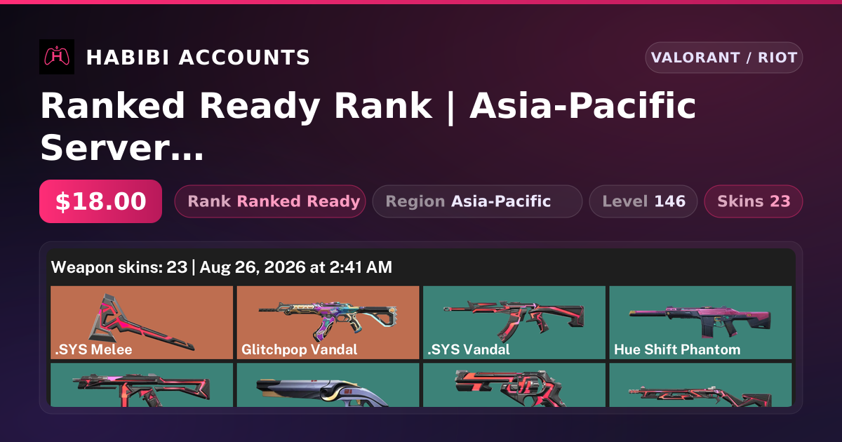 Ranked Ready Rank | Asia-Pacific Server | 23 Skins | 1 Knives | Level 146 — HabibiAccounts