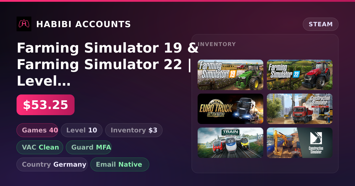 Farming Simulator 19 & Farming Simulator 22 | Level 10 | 40 Games | Clean