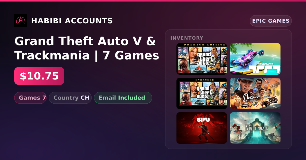 Grand Theft Auto V & Trackmania | 7 Games — HabibiAccounts
